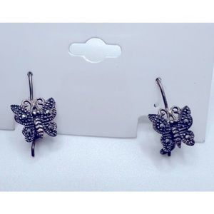 SILVER Toned Butterfly Pierced‎  Drop Earrings Fairy Fairycore